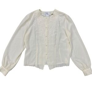 VTG Jaclyn Smith Embroidered Cottagecore Button Down Shirt Size 10